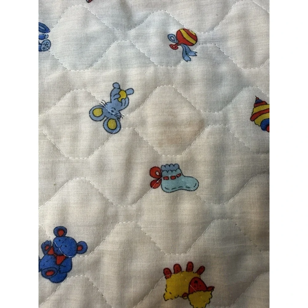 Vintage‎ Handmade Baby Quilt Comforter Blanket Multicolor Animals Blocks Rabbit